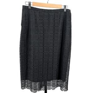 J.Crew Skirt WMNS 8 Black Lace Back Slit Lined Pencil Straight Midi Whimsy Goth